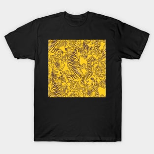 Chinese Tiger Vintage Pattern Mustard Yellow - Retro Hong Kong Print T-Shirt